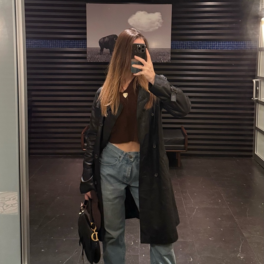 Wilson Black Leather Trench Coat